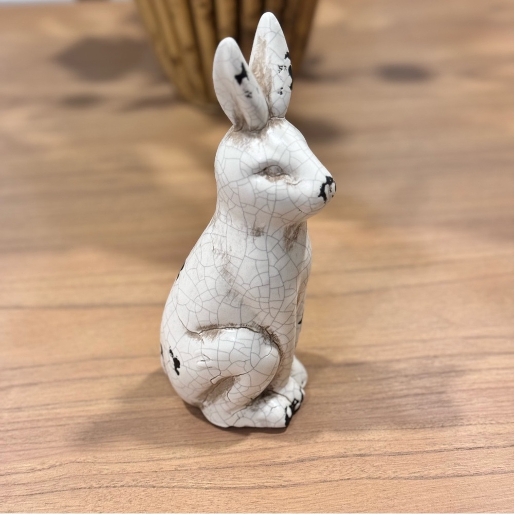 Unique Distressed Crackling CERAMIC RABBIT-Cream 8" Bunny